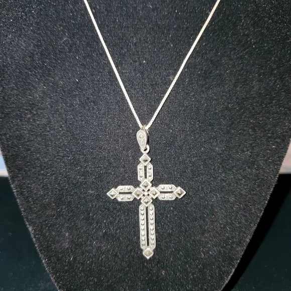 Sterling Marcasite Gothic Cross Necklace - Picture 7 of 8